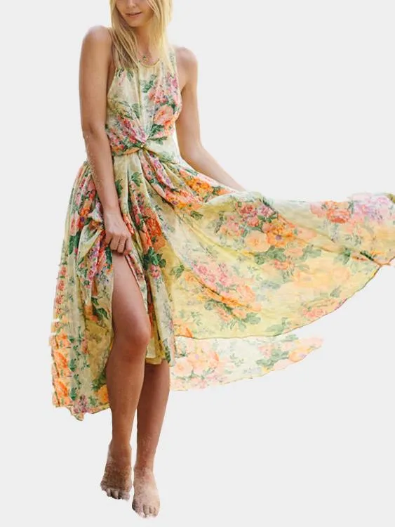 Wholesale Bohemia Style Chiffon Backless Random Floral Pattern Dresses