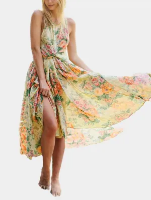 Wholesale Bohemia Style Chiffon Backless Random Floral Pattern Dresses