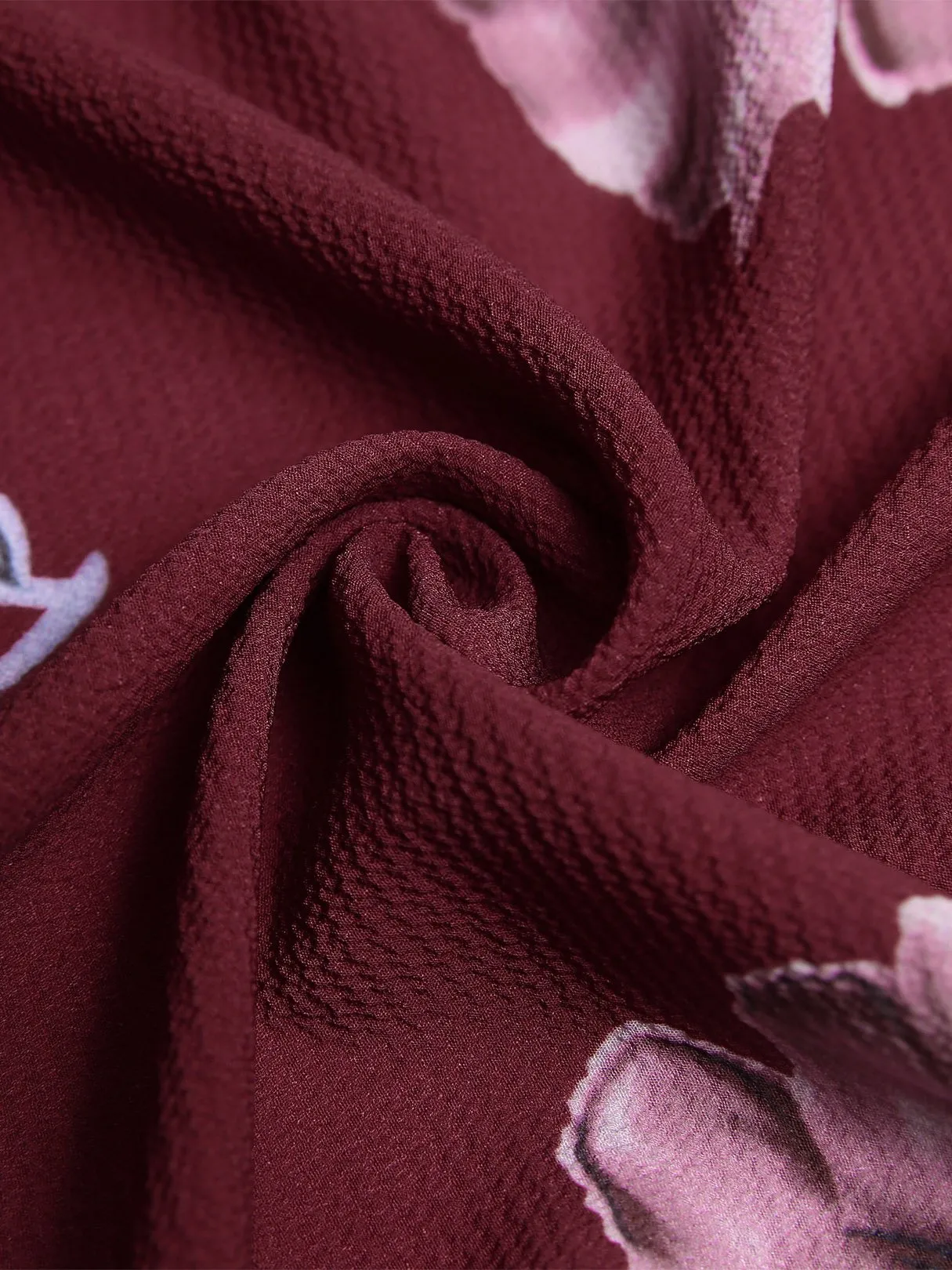 Wholesale Burgundy V-Neck Short Sleeve Floral Print Crossed Front Belt Wrap Dresses