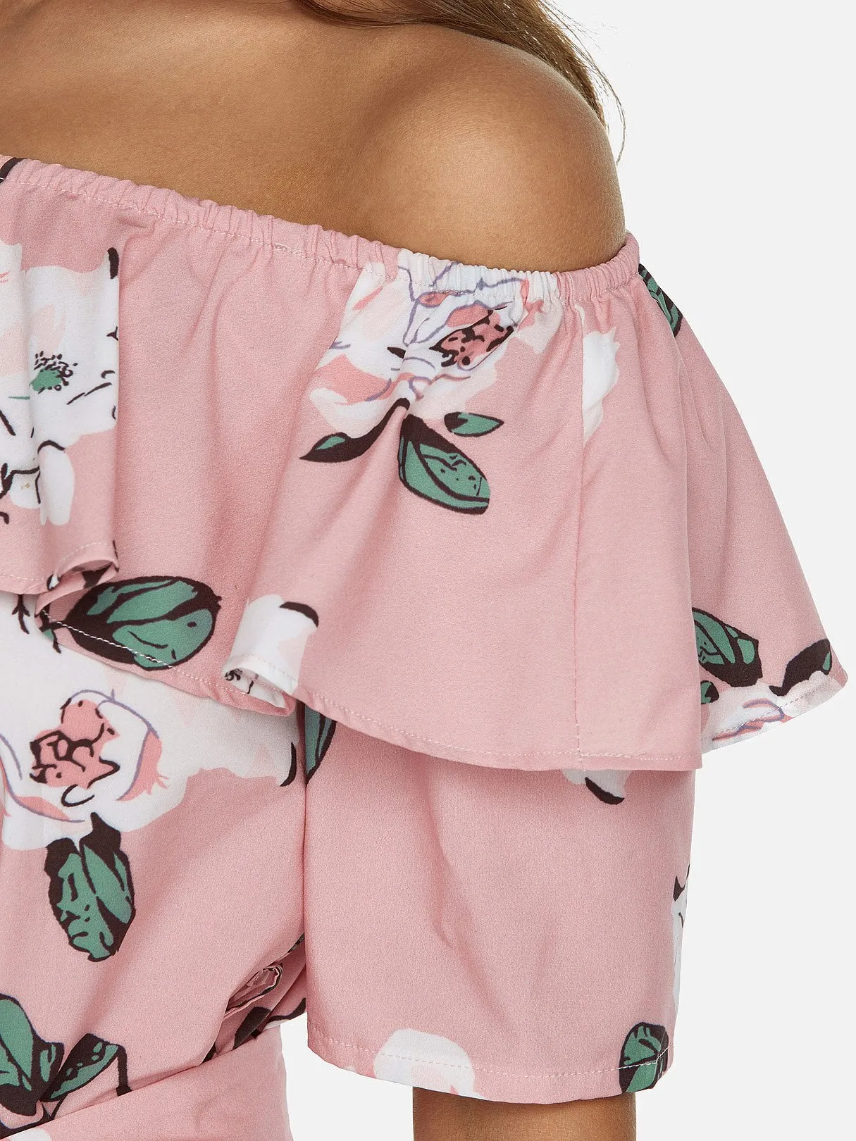 Wholesale Off The Shoulder Short Sleeve Floral Print Backless Self-Tie Flounced Hem Dresses