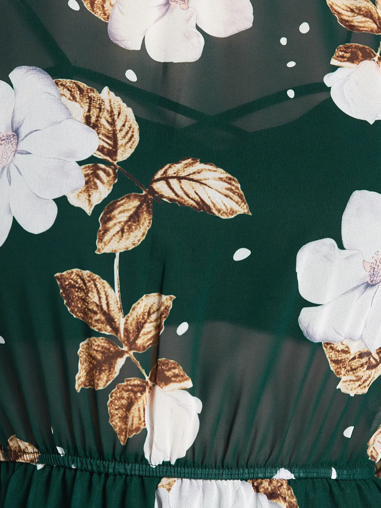 Wholesale Perkins Collar Floral Print Tiered Pleated See Through Long Sleeve Green Dresses