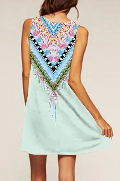 Wholesale Random Floral Calico Print Round Neck Sleeveless Dresses