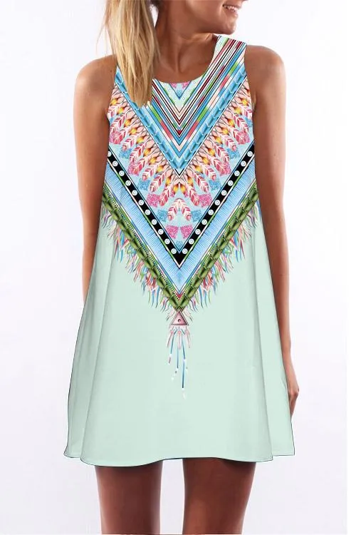 Wholesale Random Floral Calico Print Round Neck Sleeveless Dresses