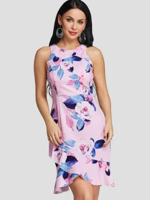 Wholesale Round Neck Floral Print Dress