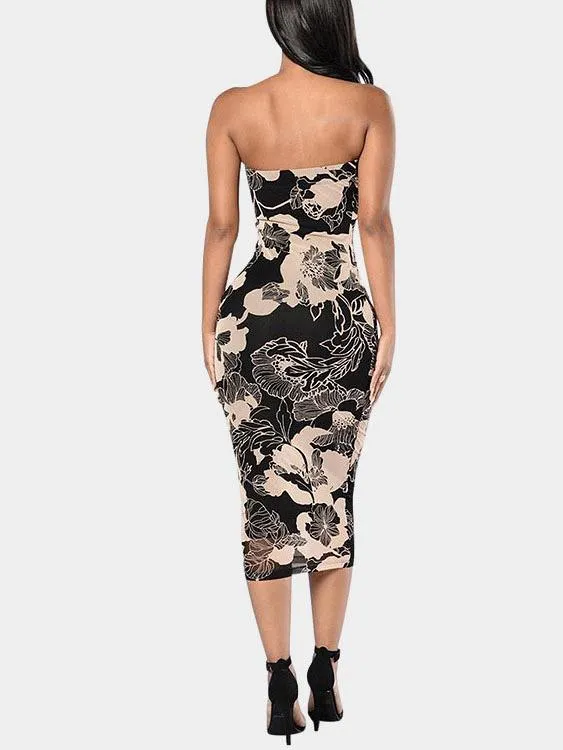 Wholesale See-through Bodycon Mesh Dresses with Floral Print Pattern