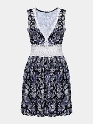 Wholesale Sleeveless Floral Print Lace Dress
