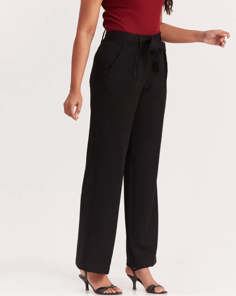Wide Leg High Waist Smart Pants - Jet Black