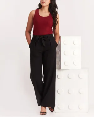 Wide Leg High Waist Smart Pants - Jet Black