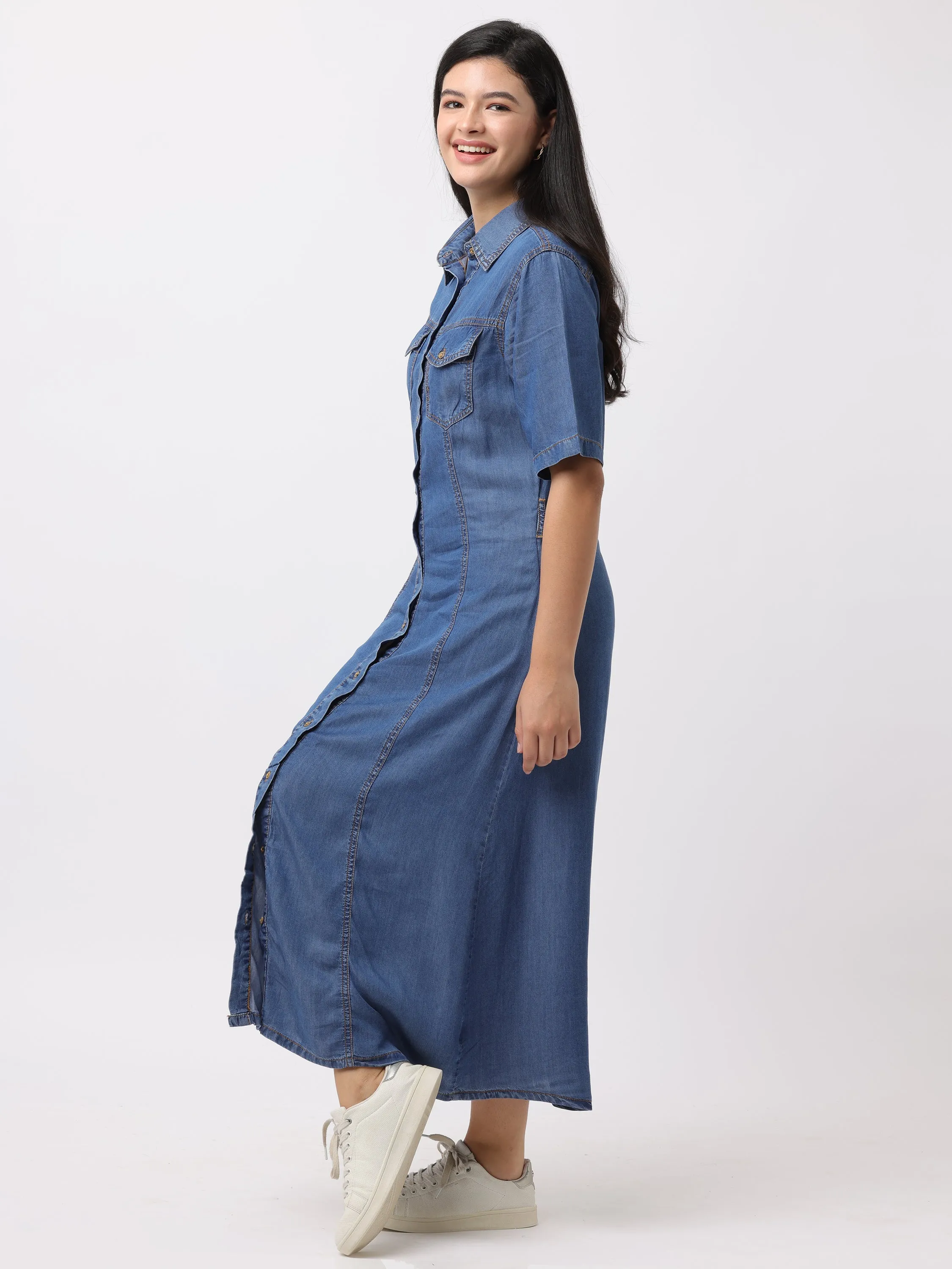 Women Blue Regular Fit Denim Dress
