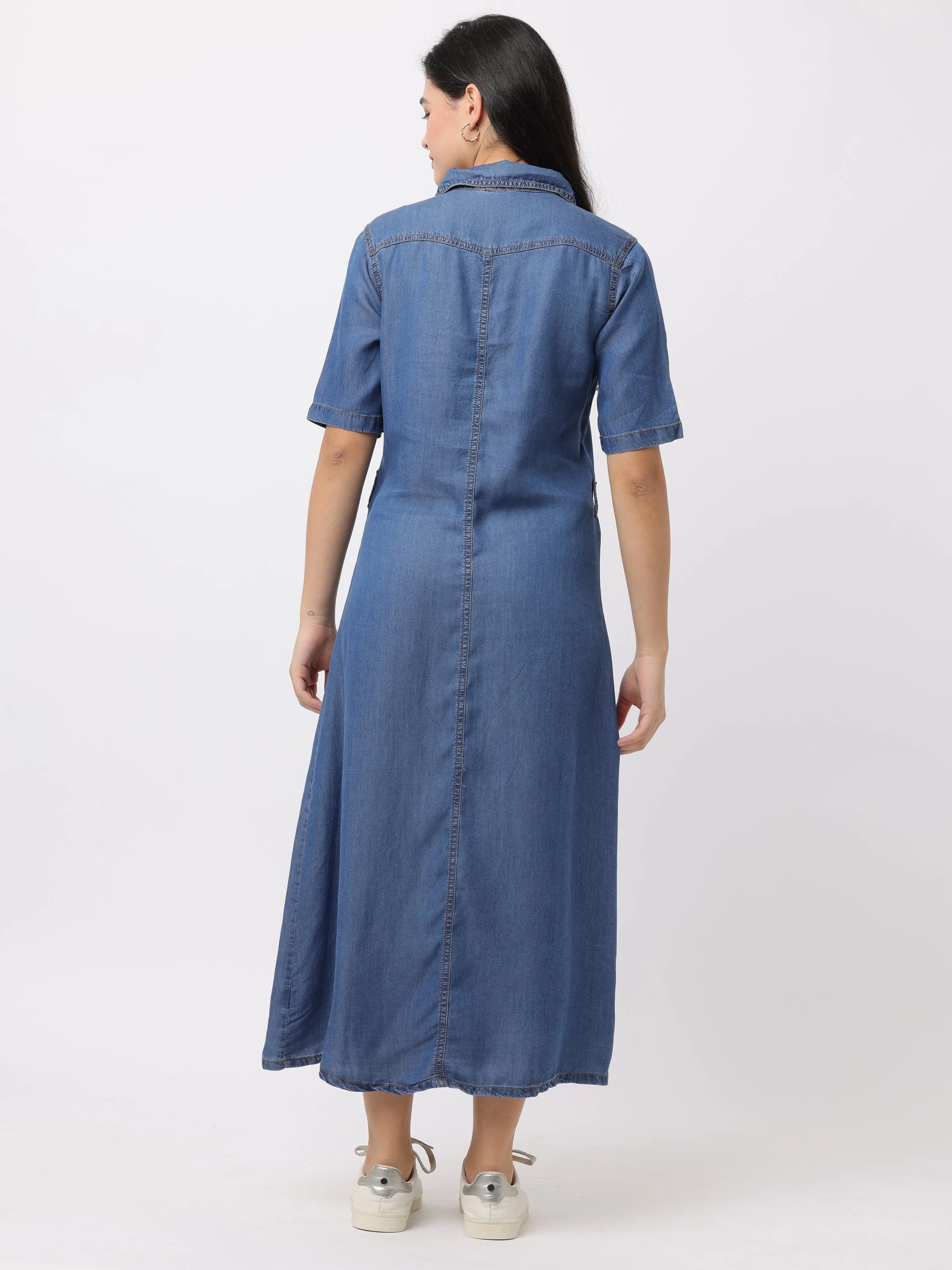 Women Blue Regular Fit Denim Dress