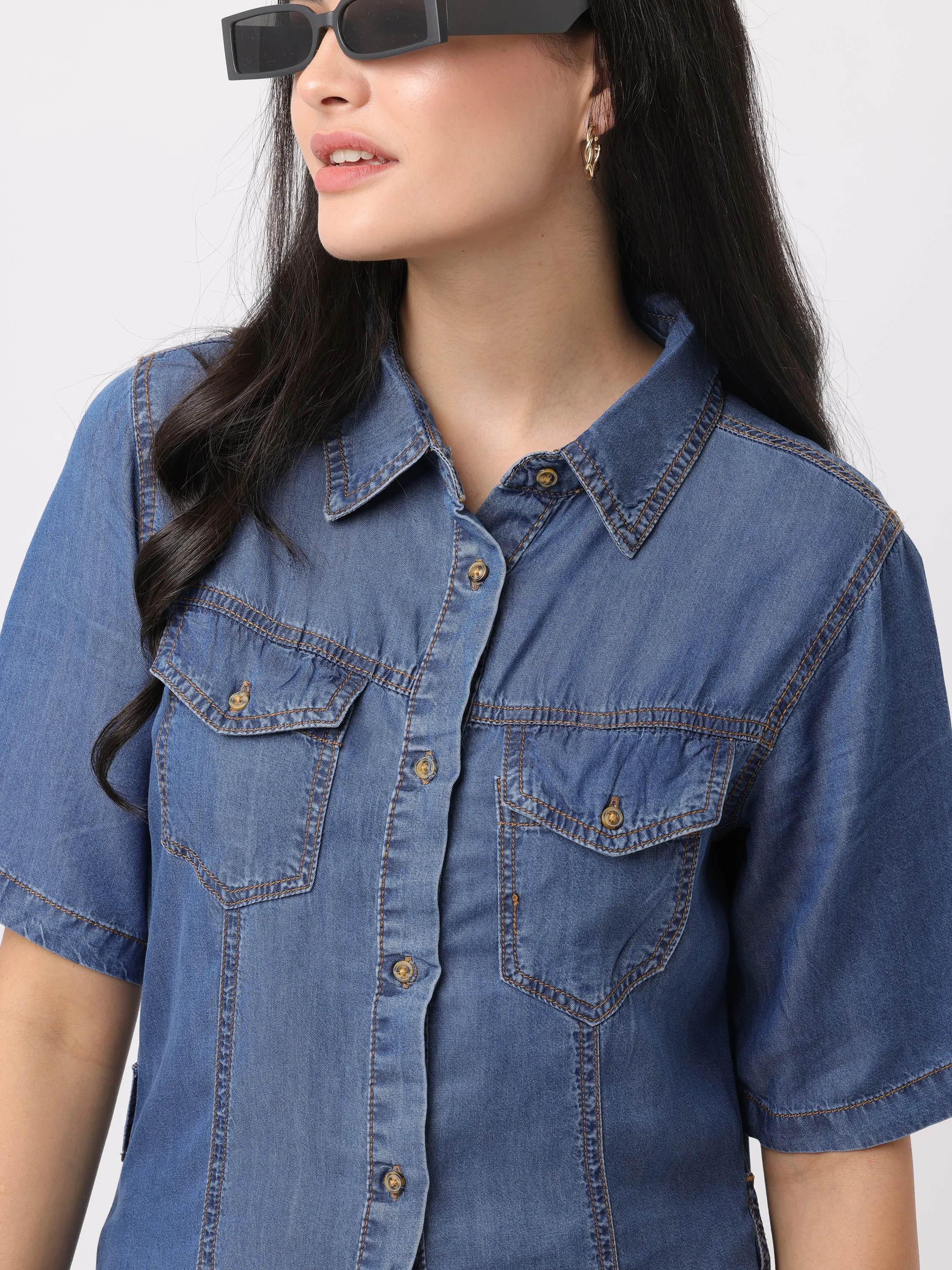 Women Blue Regular Fit Denim Dress