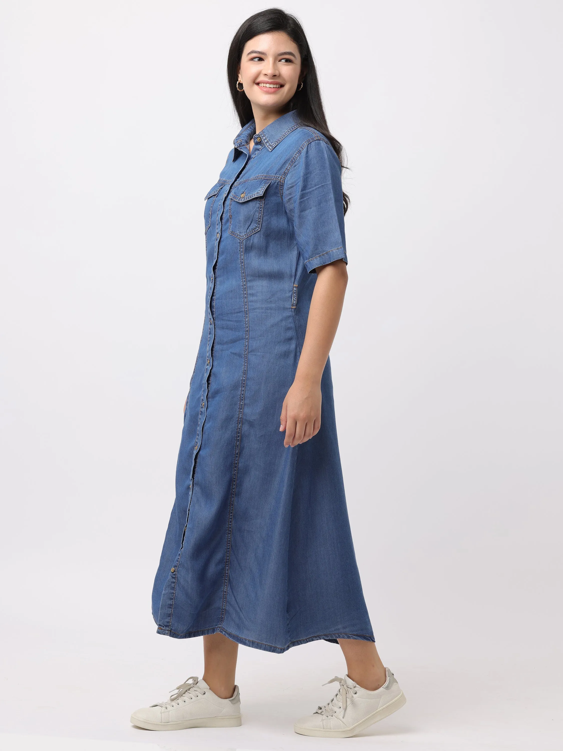Women Blue Regular Fit Denim Dress
