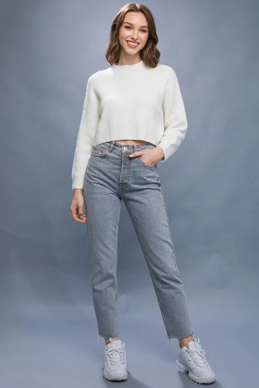 Wool Blend Cropped Sweater Top - Love Tree