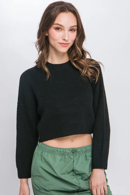 Wool Blend Cropped Sweater Top - Love Tree