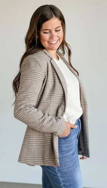 Z Supply Anna Plaid Blazer, Milk Shake